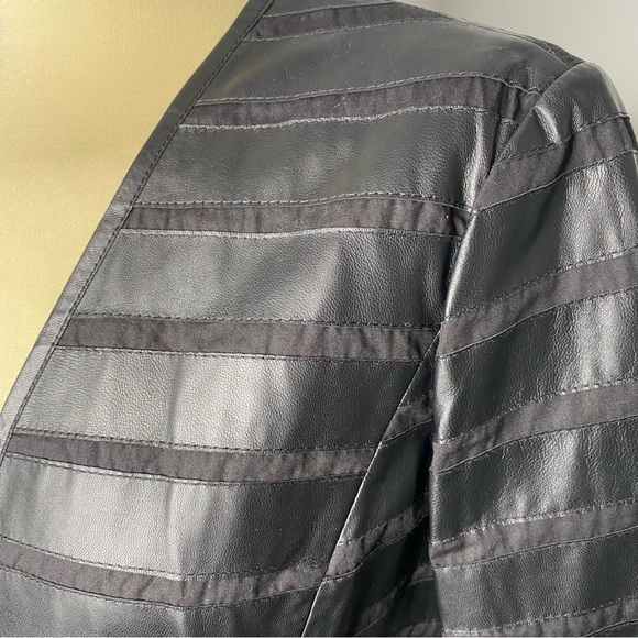 Lafayette 148 New York Leather Striped Jacket - Picture 5 of 12